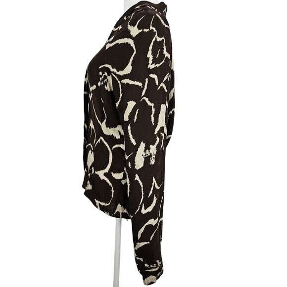 Max Mara Women's US 14 Pure Silk Blouse  Italy Swirl Brown Business Casual Top - Picture 4 of 16